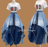 Custom designed umbrella Denim maxi skirt