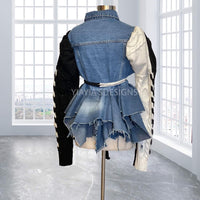 Custom designed New Level of black and white sweater denim jacket