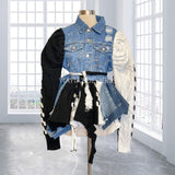 Custom designed New Level of black and white sweater denim jacket