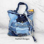 Custom designed denim patchwork purse