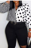 Black and white strip and dots blouse
